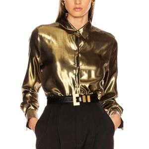 New Equipment Metallic Gold Lamé Silk-Blend Shirt